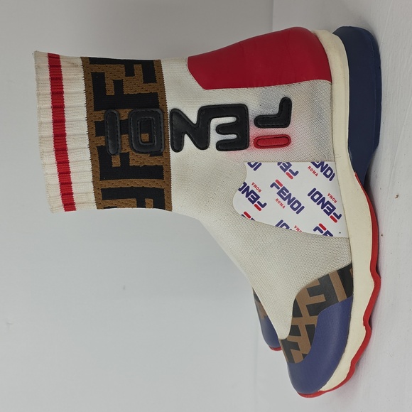 Fendi Multi-Color FF Logo Sock Sneakers - White, Brown, Red, Blue Size 37 - Picture 5 of 17